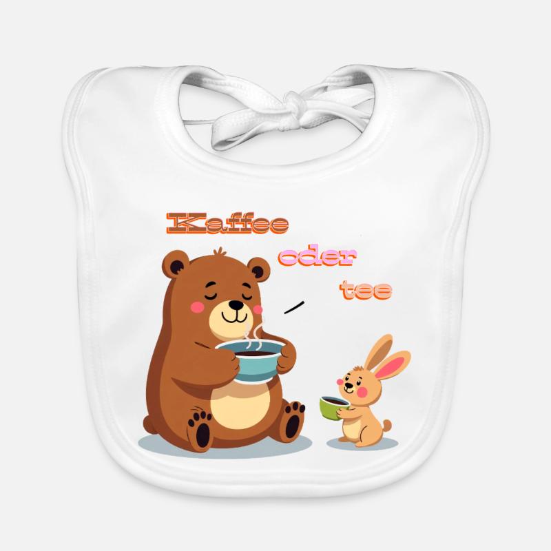 Coffee or tea? Tired bear and rabbit morning grouch Organic Baby Bibs