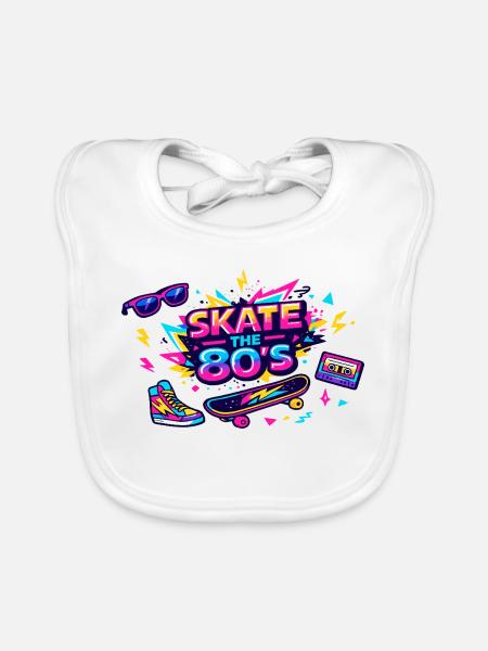 Skate the 80s Neon Era - Organic Baby Bibs - white - Front