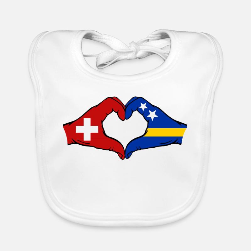 Suisse Drapeau Curaçao Mains en forme de cœur Bavoir bio Bébé