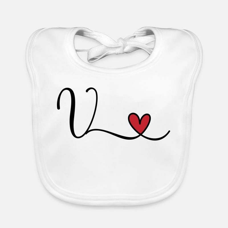 Buchstabe V Monogramm Initiale Herz Baby Bio-Lätzchen