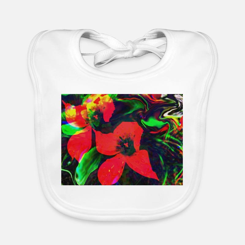 Fleurs rouge fluo dans un tourbillon de couleurs - Bavoir bio Bébé - blanc