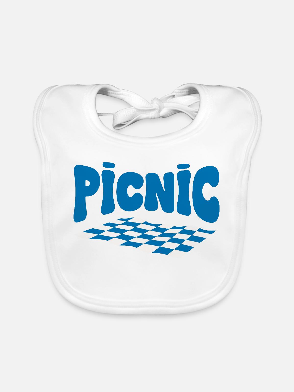 Blau-Karo-Picknick - Baby Bio-Lätzchen - Weiß - Vorne