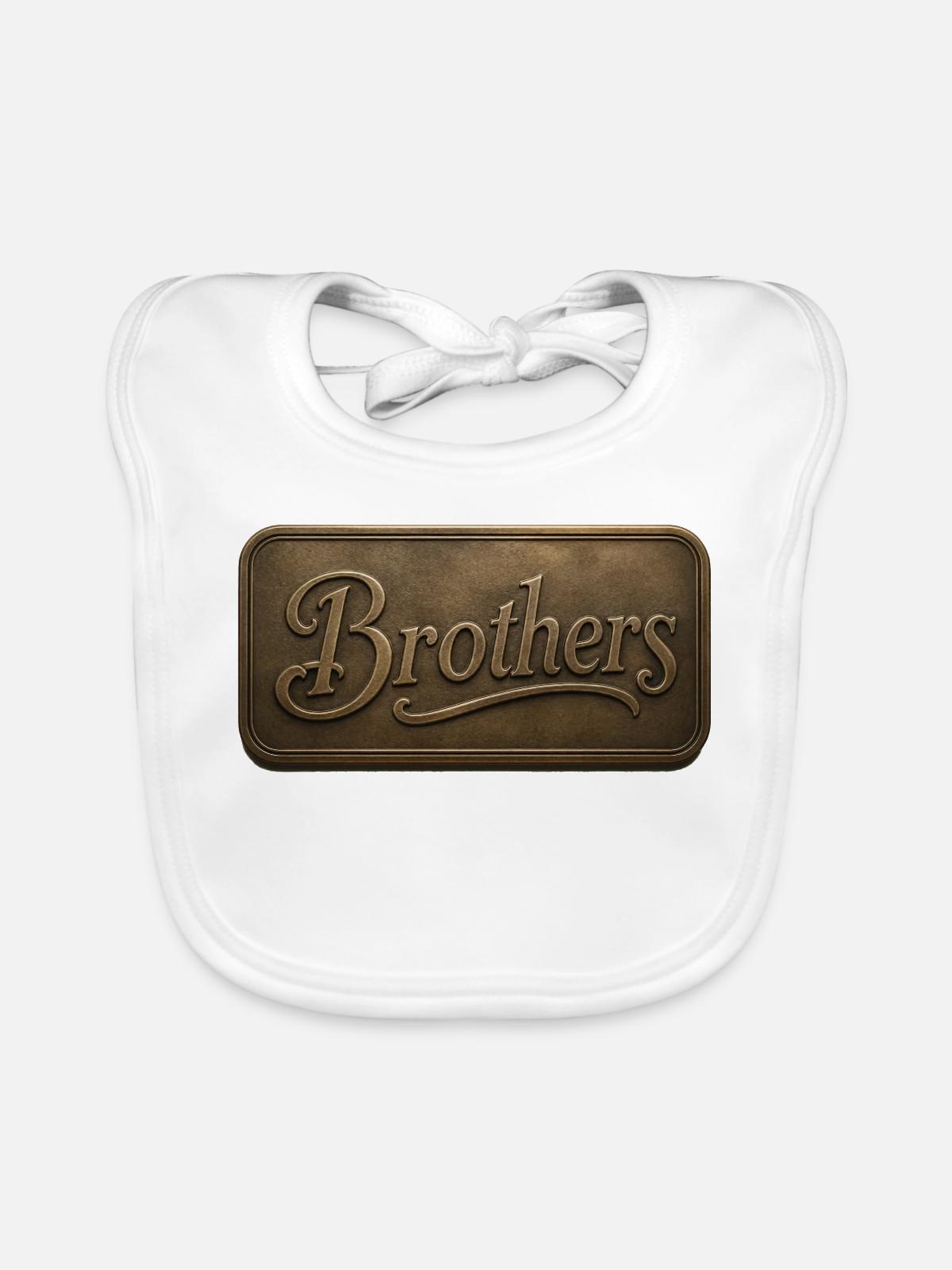Brüder Bronzerelief Plakette - Baby Bio-Lätzchen - Weiß - Vorne
