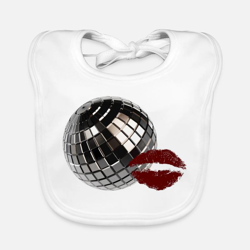 Retro-Discokugel mit Red Lips Y2K-Party-Ästhetik Baby Bio-Lätzchen