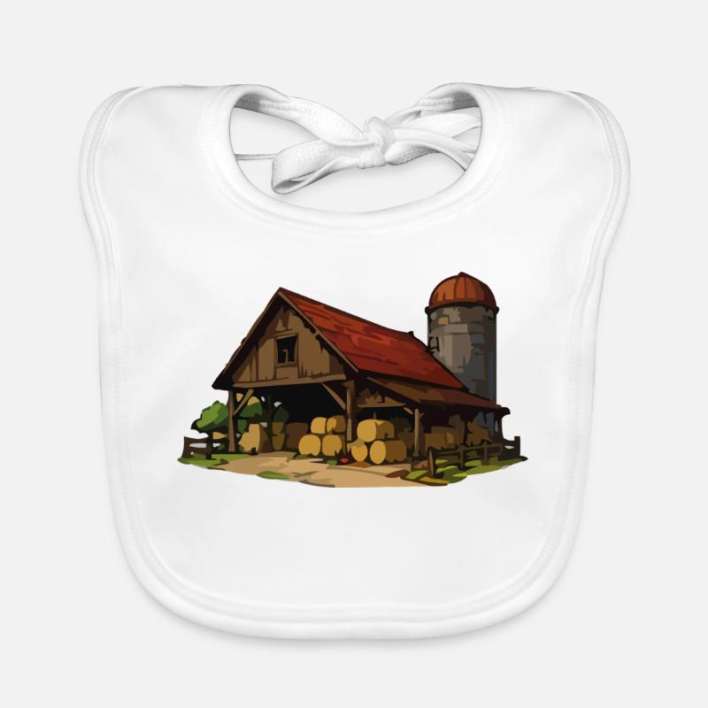 Grange rustique avec des bottes de foin Bavoir bio Bébé