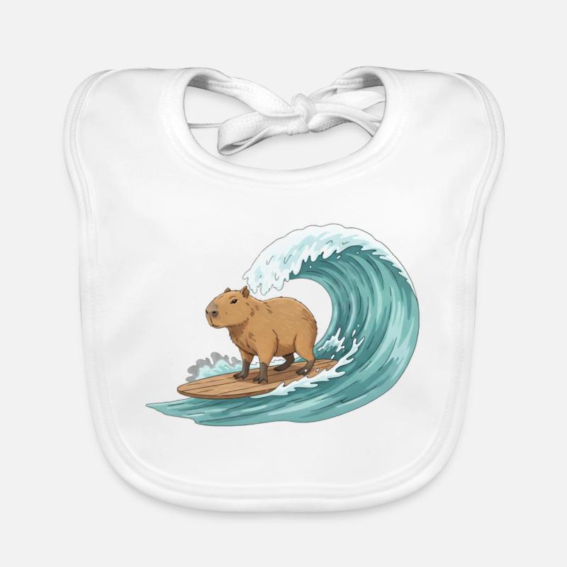 Capybara on surfboard Organic Baby Bibs