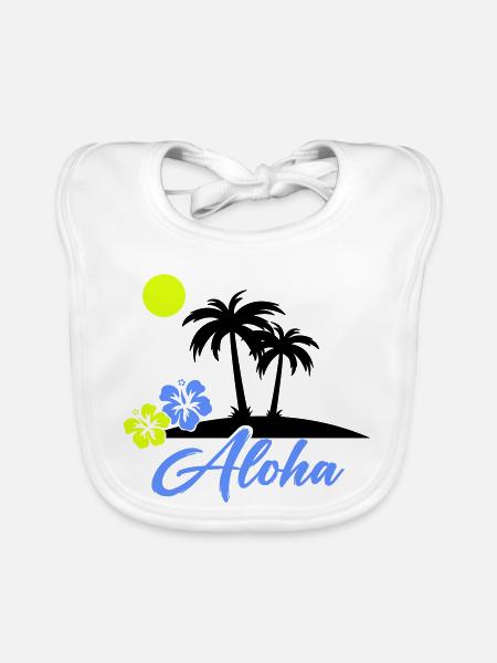 Écriture néon Hibiscus Aloha - Bavoir bio Bébé - blanc - Devant
