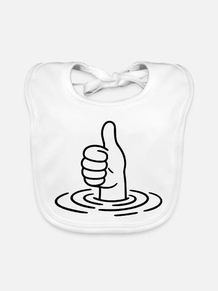 Daumen hoch - Thumbs up - Hand Wasser Wellen - Baby Bio-Lätzchen - Weiß - Vorne