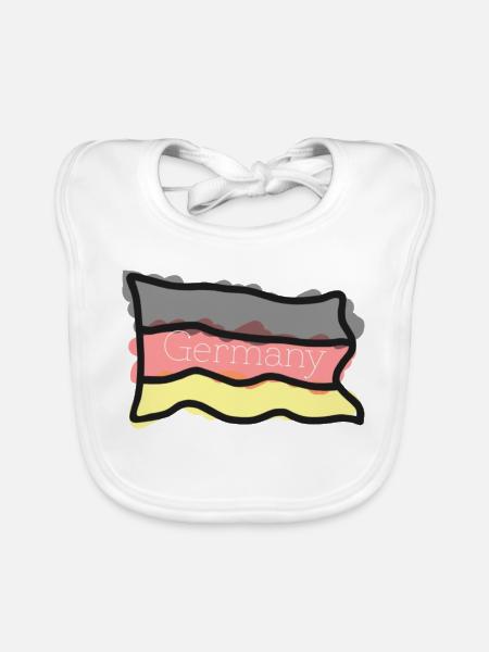 Deutschland Flagge Handgezeichnet – Schwarz Rot Go - Baby Bio-Lätzchen - Weiß - Vorne