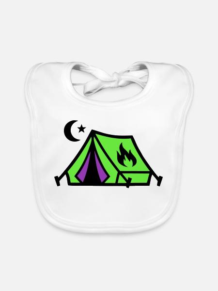 Tent Campfire Festival Icon - Organic Baby Bibs - white - Front