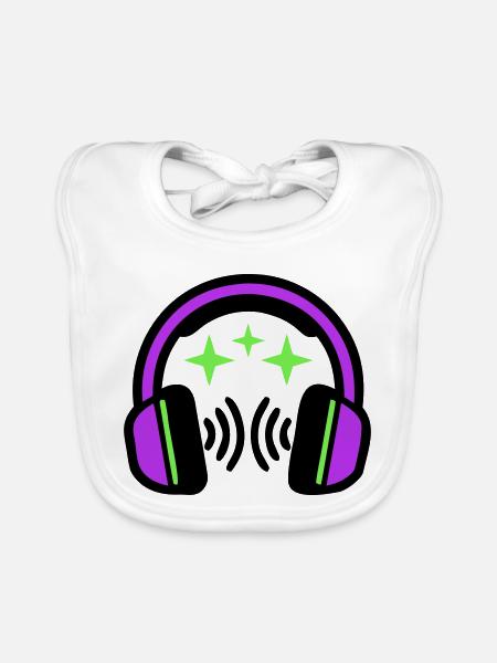 Headphones Stars Icon - Organic Baby Bibs - white - Front