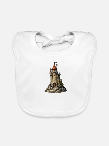Burgturm am Felsen - Baby Bio-Lätzchen - Weiß - Vorne