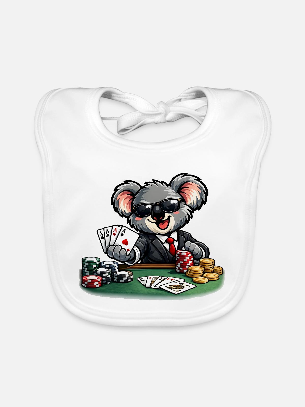 Süßer Koala spielt Poker - Baby Bio-Lätzchen - Weiß - Vorne