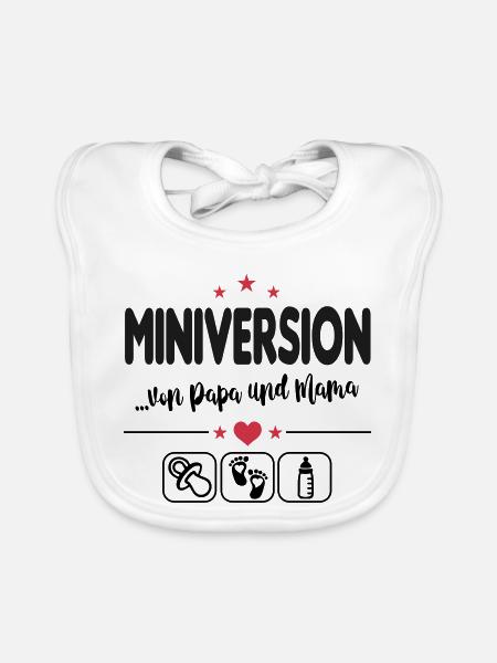 Miniversion Papa Mama Klein Babysprüche Nuckel - Baby Bio-Lätzchen - Weiß - Vorne