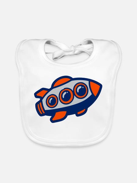 Space Rocket Illustration - Organic Baby Bibs - white - Front