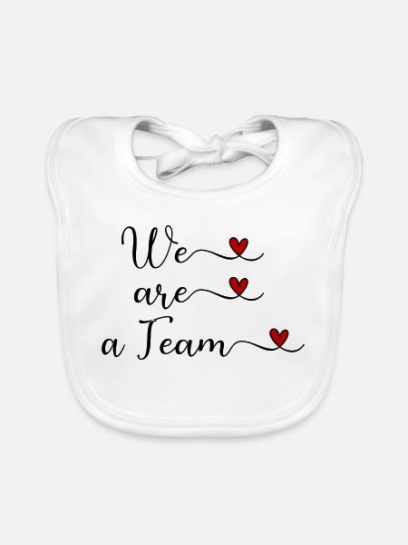 We are a Team Team Unity Design with a Heart - Organic Baby Bibs - white - Front