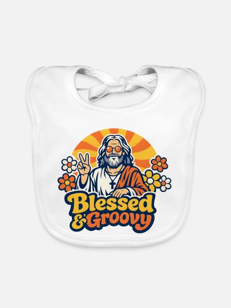 Groovy Jesus Peace - Baby Bio-Lätzchen - Weiß - Vorne