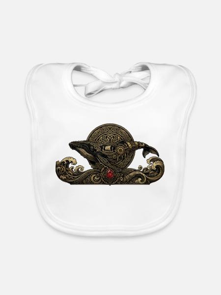 Steampunk Whale with Gems - Organic Baby Bibs - white - Front