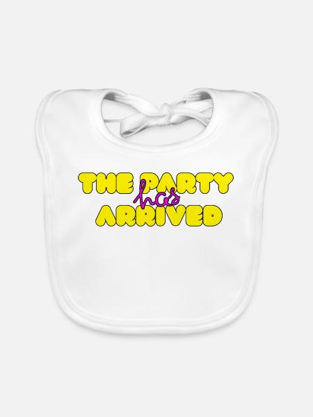 THE PARTY HAS ARRIVED, KANN LOS GEHEN MAUS - Baby Bio-Lätzchen - Weiß