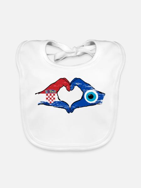 Croatia Nazar flag hands heart shape used - Organic Baby Bibs - white - Front
