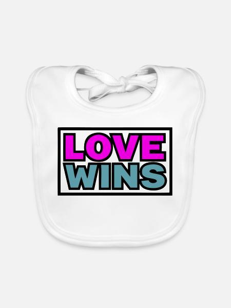 Love Wins Quote Graphic - Organic Baby Bibs - white - Front