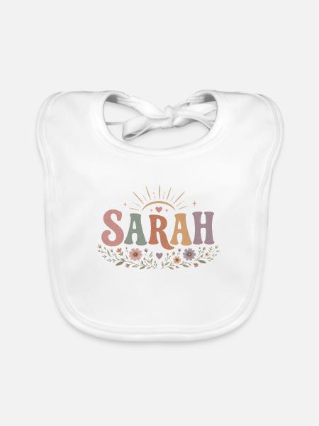 Sarah Blütenkranz mit Sonnenstrahlen - Baby Bio-Lätzchen - Weiß - Vorne
