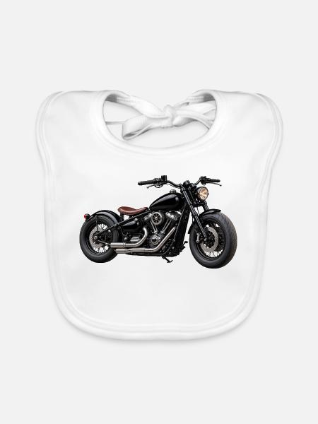 Realistisches Bobber Motorrad - Baby Bio-Lätzchen - Weiß