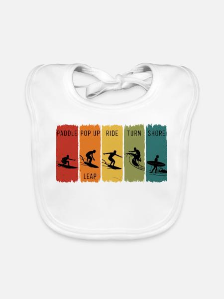Retro-Surf-Stufen Paddel-Pop-up-Fahrt Ufer - Baby Bio-Lätzchen - Weiß - Vorne