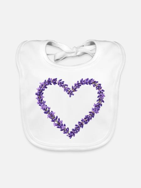 Lavendelherz aus violetten Blüten - Baby Bio-Lätzchen - Weiß - Vorne