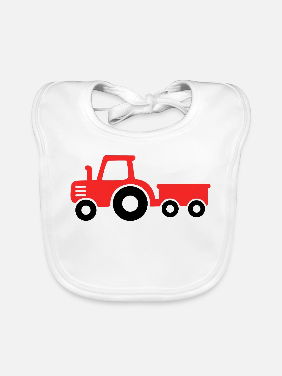 roter Traktor mit Anhänger - Baby Bio-Lätzchen - Weiß - Vorne