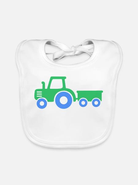 grüner Traktor mit Anhänger - Baby Bio-Lätzchen - Weiß - Vorne