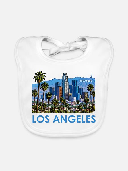 Los Angeles Skyline Palmen Illustration - Baby Bio-Lätzchen - Weiß - Vorne