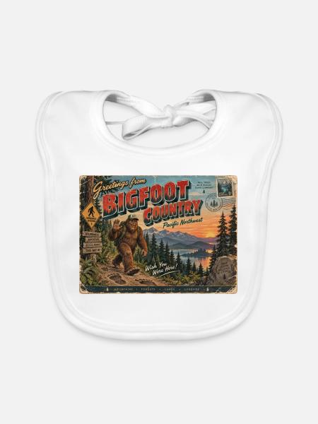 Grüße aus Bigfoot Country – Retro Sasquatch P - Baby Bio-Lätzchen - Weiß - Vorne