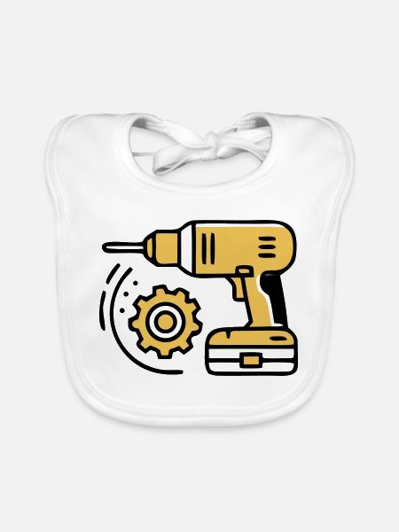 Akkuschrauber Werkzeug Icon - Baby Bio-Lätzchen - Weiß - Vorne