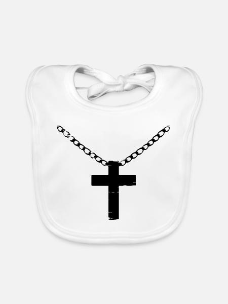 Kreuz mit Kette used look - Baby Bio-Lätzchen - Weiß - Vorne