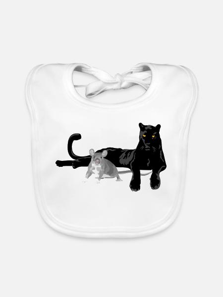 Schwarzer Panther und graue Maus Silhouette - Baby Bio-Lätzchen - Weiß
