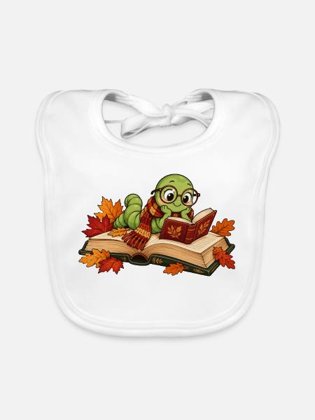 Niedlicher Bücherwurm im Herbst - Baby Bio-Lätzchen - Weiß - Vorne
