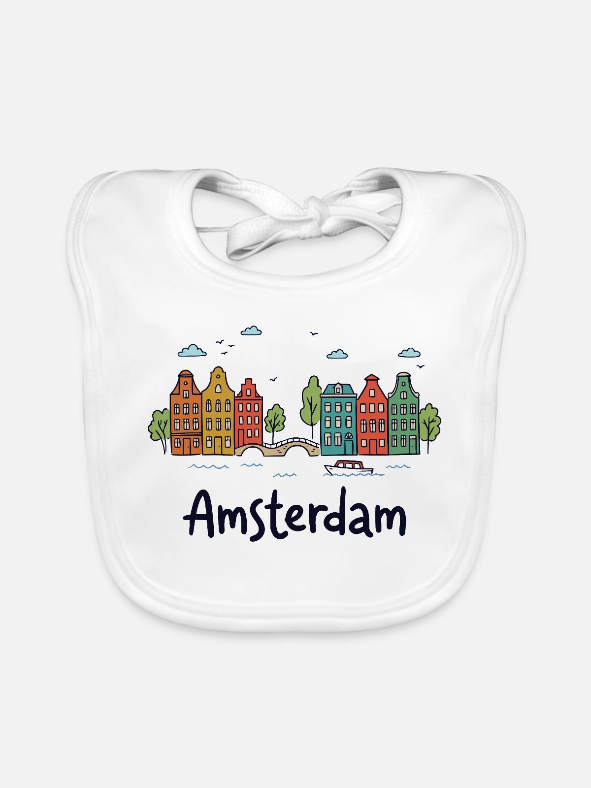 Amsterdamer Stadtbild-Doodles - Baby Bio-Lätzchen - Weiß - Vorne
