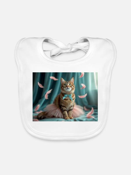 Pastellblaue Tutu-Katze - Baby Bio-Lätzchen - Weiß - Vorne