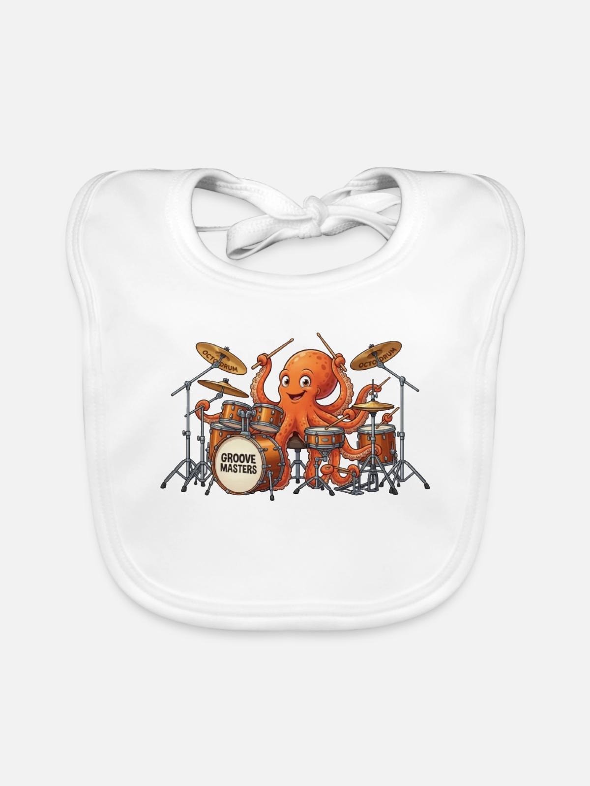 Octopus Drum Groove Masters - Baby Bio-Lätzchen - Weiß - Vorne
