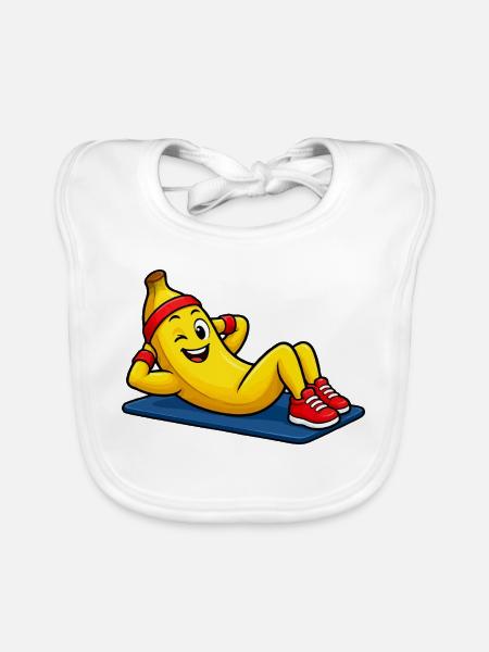 Fitness Banane Cartoon im Training - Baby Bio-Lätzchen - Weiß - Vorne