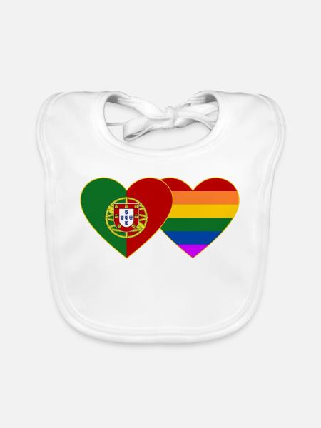 Portugal Regenbogen Flagge Herz - Baby Bio-Lätzchen - Weiß - Vorne