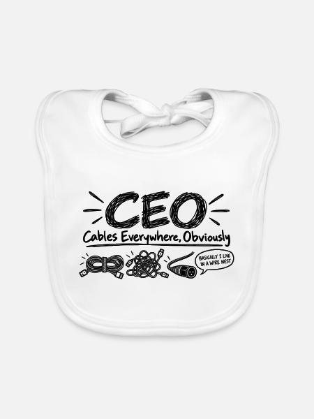 CEO - Cables Everywhere, Obviously - Baby Bio-Lätzchen - Weiß - Vorne