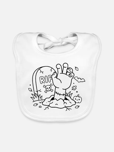 Zombie-Hand-Umrisse, Aus dem Grab von Halloween erwähnend - Baby Bio-Lätzchen - Weiß - Vorne