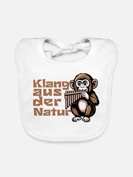 Panflöte - Klang aus der Natur Affe - Baby Bio-Lätzchen - Weiß - Vorne