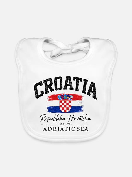 Croatia - Kroatien - Wappen - Mittelmeer - Adria - Baby Bio-Lätzchen - Weiß - Vorne