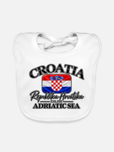 Croatia - Kroatien - Wappen - Mittelmeer - Adria - Baby Bio-Lätzchen - Weiß - Vorne