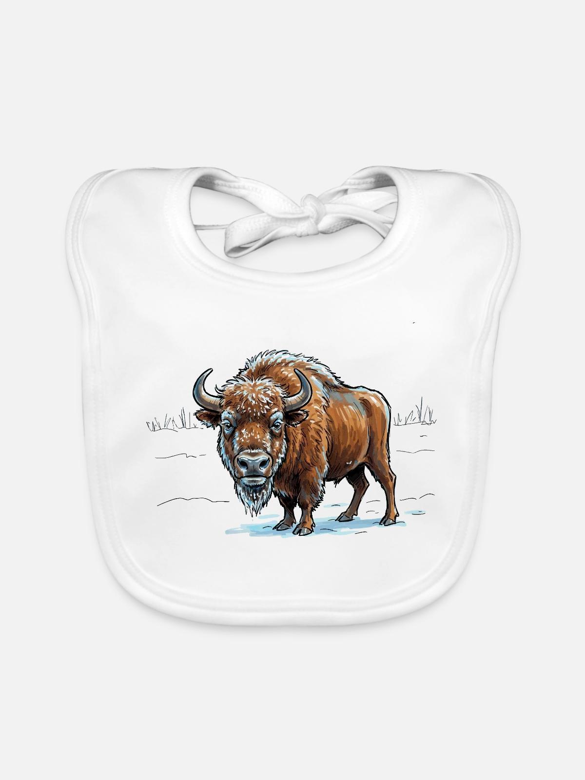 Wisent im Eisfeld - Baby Bio-Lätzchen - Weiß - Vorne