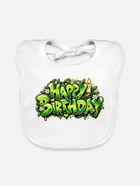 Alles Gute zum Geburtstag Graffiti-Kerze: Naturgeschenk! - Baby Bio-Lätzchen - Weiß - Vorne