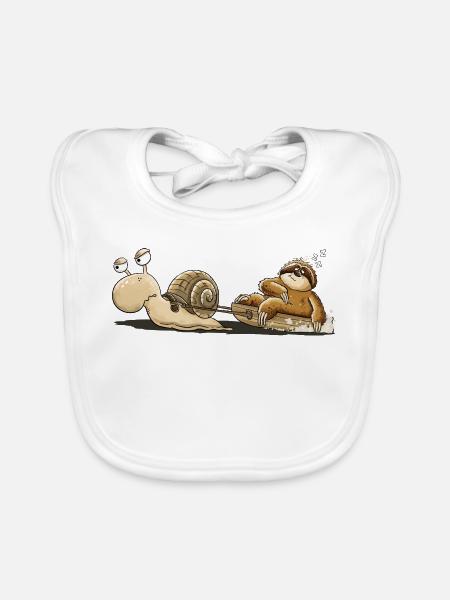 Schnecke Faultier Langsam Müde Tierhumor Cartoon - Baby Bio-Lätzchen - Weiß - Vorne